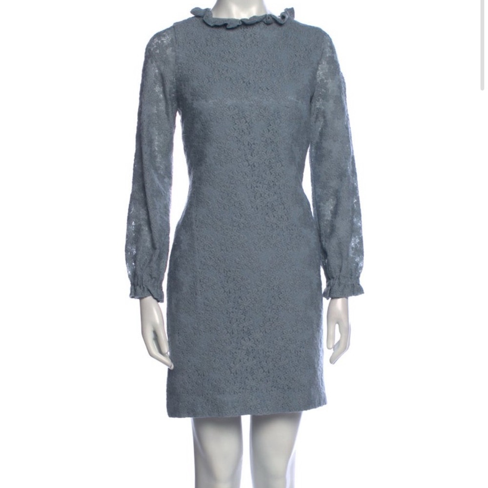 ANN MASHBURN Blue Lace Long Sleeve Dress